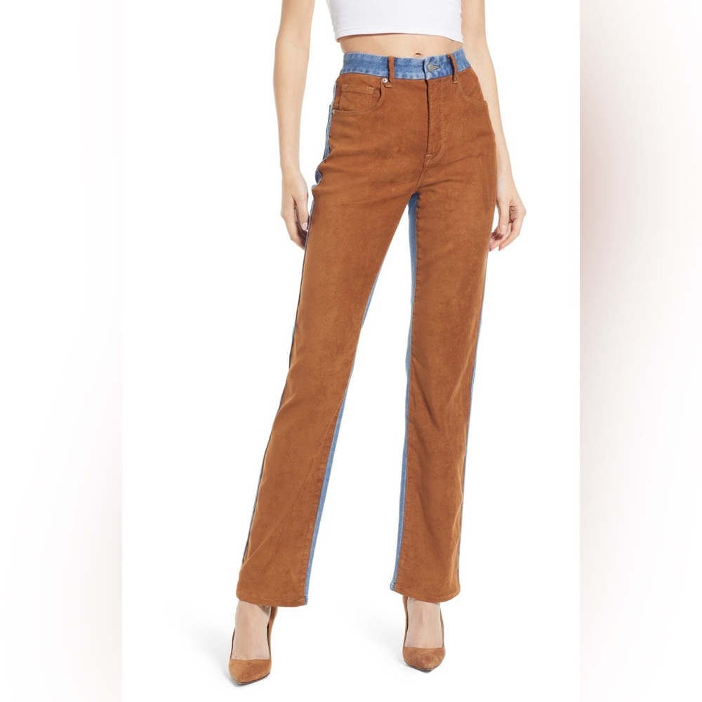 Good American Icon Mixed Media Denim & Faux Suede Pants Size 26 NWT - Picture 9 of 11